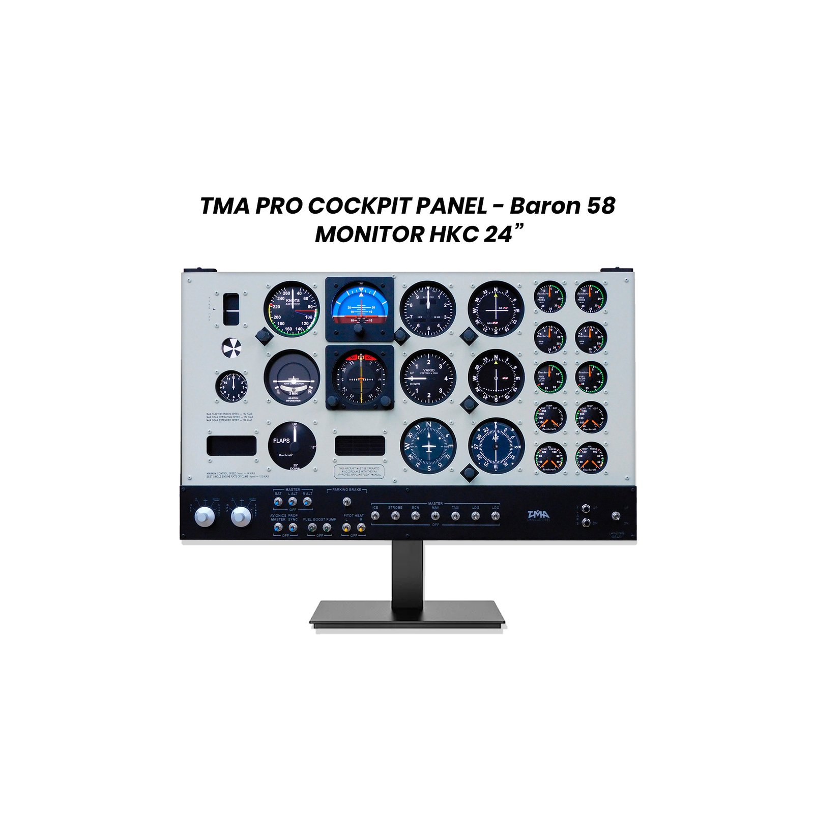 TMA Pro Cockpit Panel Baron 58 + Monitor HKC 24"