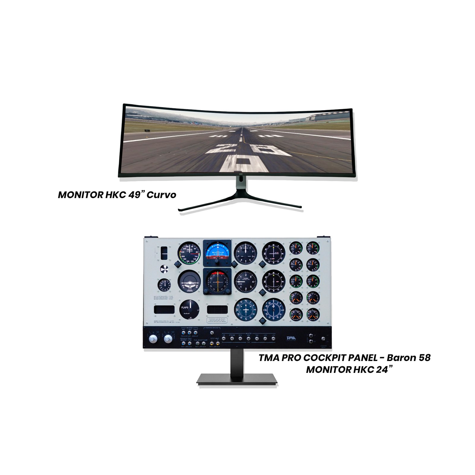 TMA Pro Cockpit Panel Baron 58 + Monitor HKC 24" + Monitor Curvo HKC 49"
