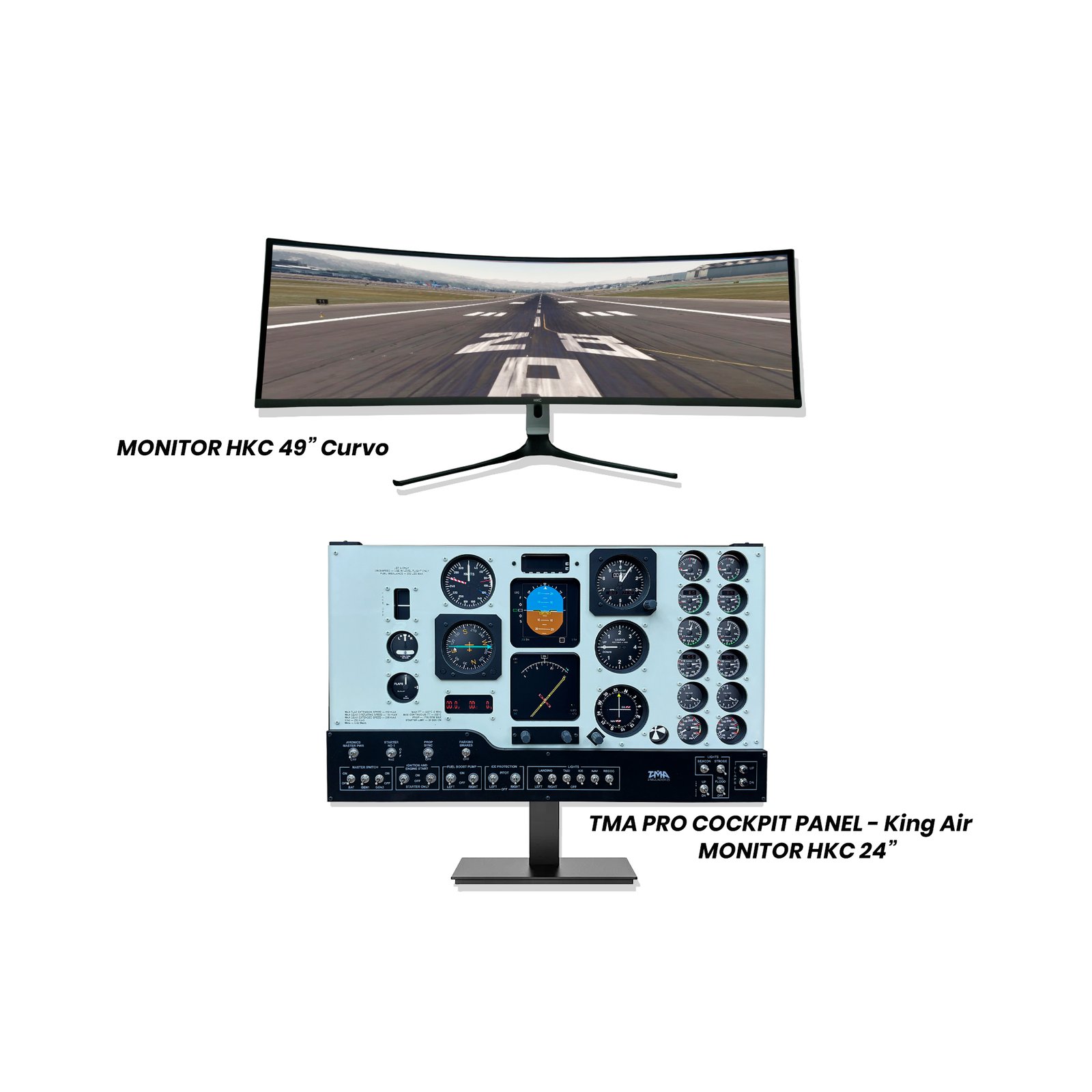 TMA Pro Cockpit Panel King Air + Monitor HKC 24" + Monitor Curvo HKC 49"