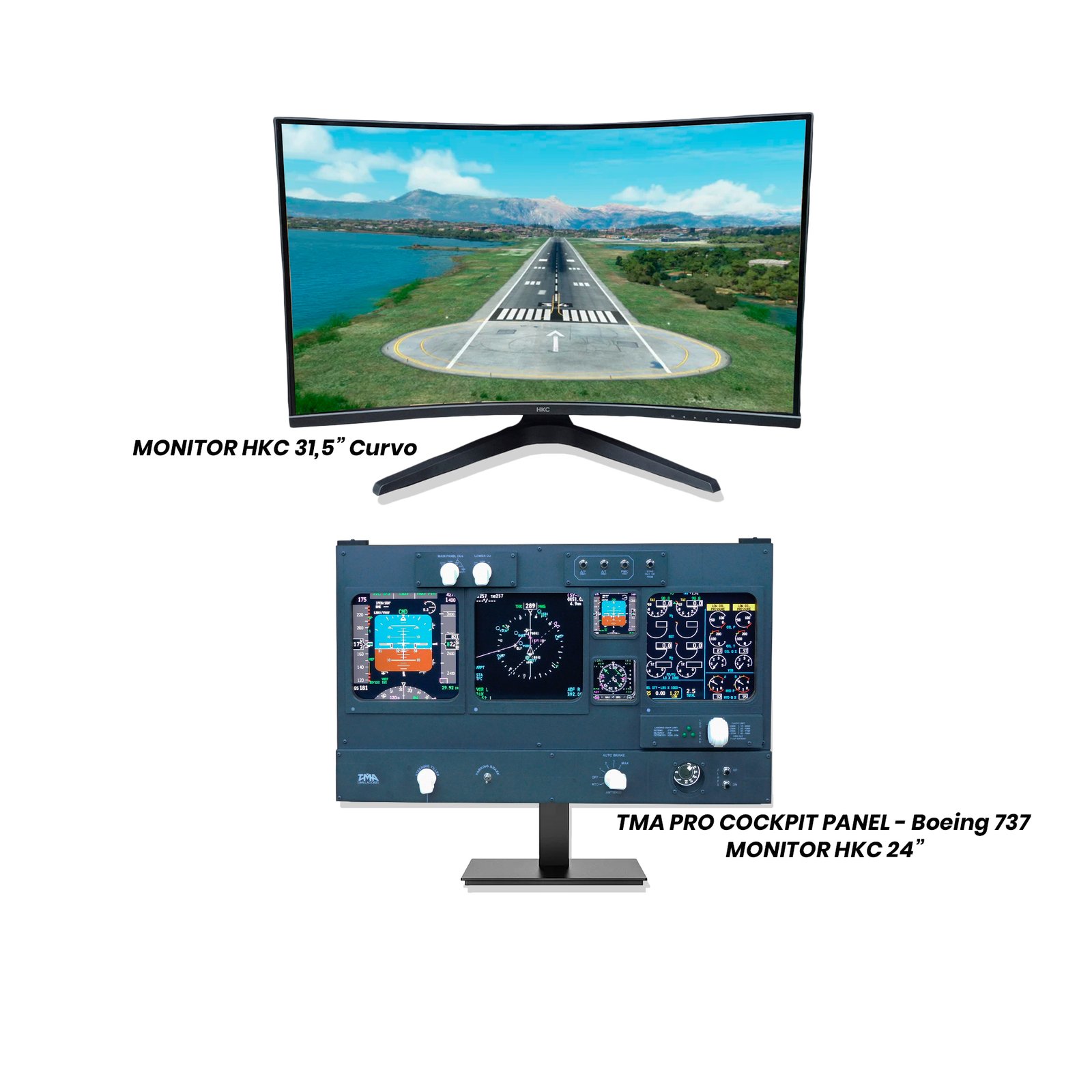 TMA Pro Cockpit Panel Boeing 737 + Monitor HKC 24" + Monitor Curvo HKC 31.5"