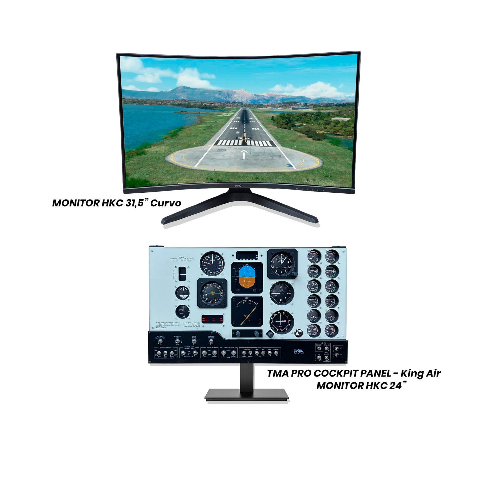 TMA Pro Cockpit Panel King Air + Monitor HKC 24" + Monitor Curvo HKC 31.5"